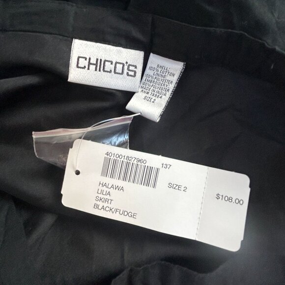 Chico's Womens Halawa Lilia Midi Skirt Size 2 Black/Fudge Floral Embroidered New - Picture 3 of 8